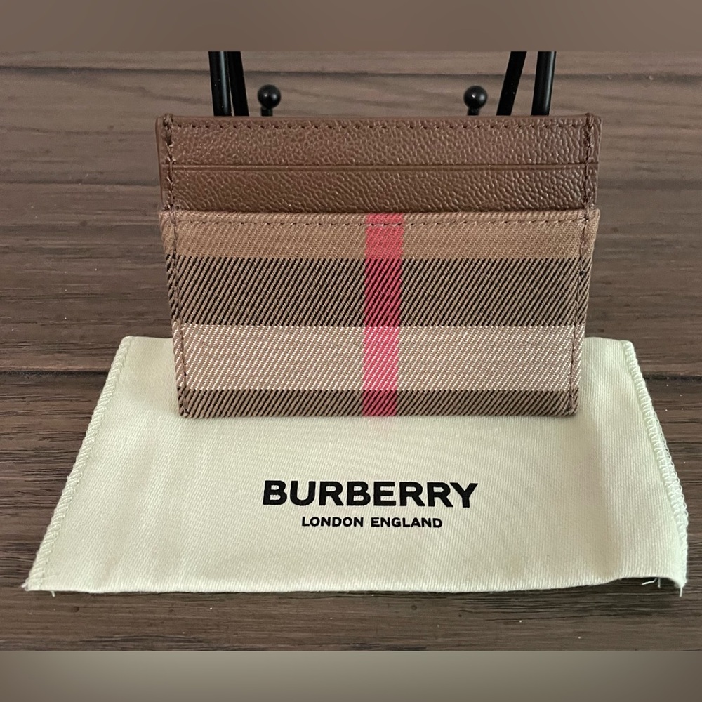 Burberry Checked & Brown Leather Card Holder - Picture 3 of 3